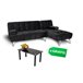 Sofá-cama com chaise longue e mesa de apoio Preto