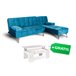Sofá-cama com chaise longue e mesa de apoio Azul