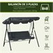 Baloiço de Jardim Metal, Poliéster e Tecido Oxford Outsunny Cinza
