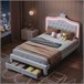 Cama, LED, cama adolescente, cama de casal, gavetas Branco