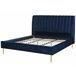 Beliani Cama com estrado Veludo MARVILLE 198x225 Azul Marino
