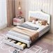 Cama, LED, cama adolescente, cama de casal, gavetas Branco