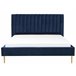Beliani Cama com estrado Veludo MARVILLE 198x225 Azul Marino